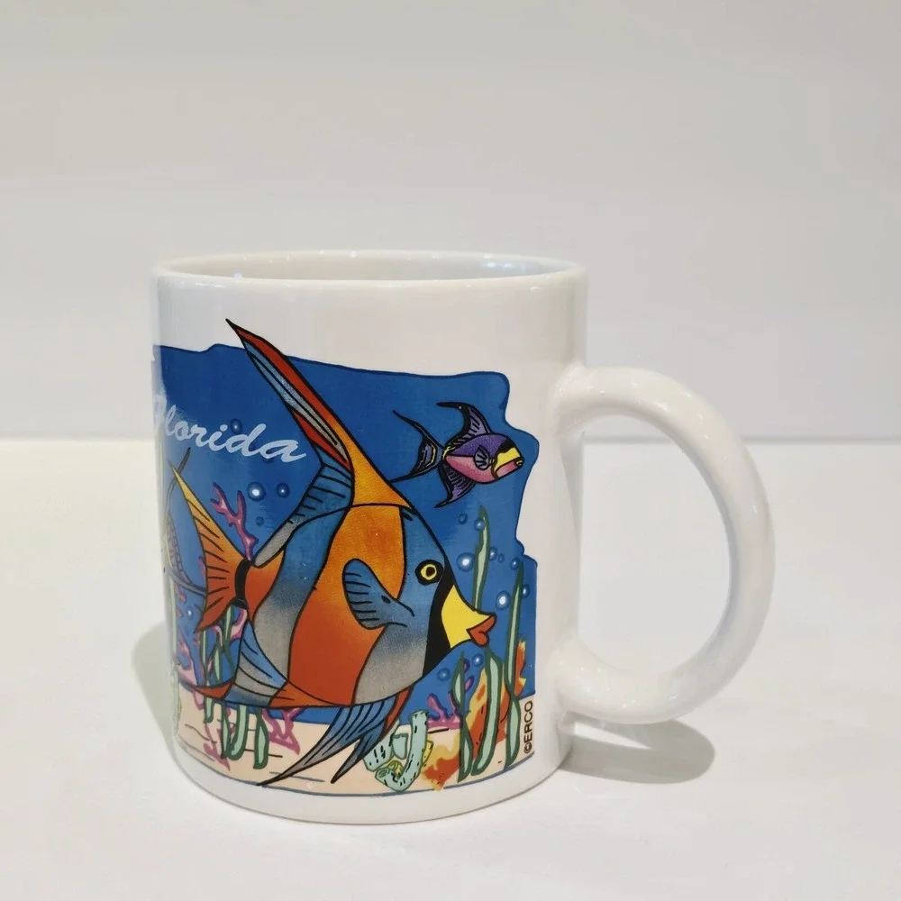 Florida Vintage Ceramic Colorful Tropical Beach Reef Fish Coffee Mug Cup ERCO